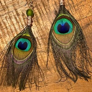 Peacock Feather Wire Wrapped Earrings